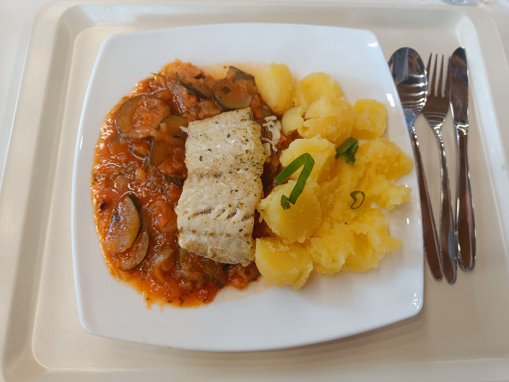 mensaVital: Seelachsfilet auf Tomaten - Zucchinigemüse, dazu Kartoffeln - Image 1