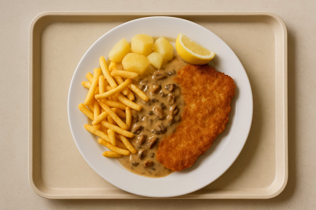 "Jägerschnitzel" Schweineschnitzel natur mit Waldpilzsoße (AI Generated)