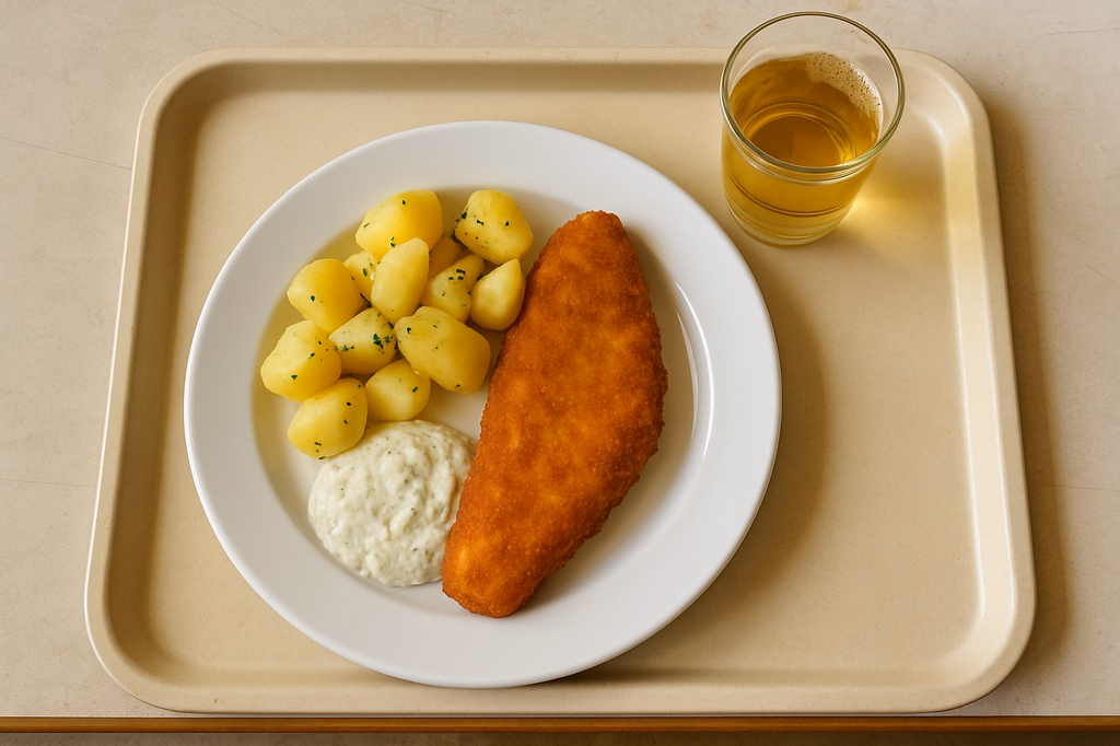Seelachsfilet gebacken mit hausgemachtem Kräuterdip (AI Generated)
