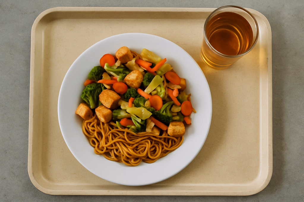 Vital: Asiatische Gemüsepfanne mit Tofu und Mienudeln (AI Generated)