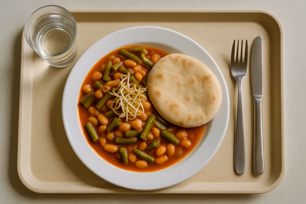 mensaVital: Bohnen - Gemüse - Ragout mit Sojasprossen und Pitabrot (AI Generated)