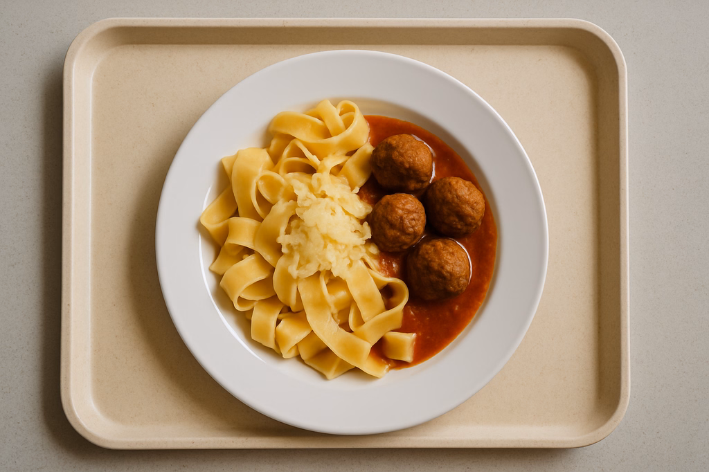 Pasta mit Hackbällchen, Grana Padano und Pappardelle (AI Generated)
