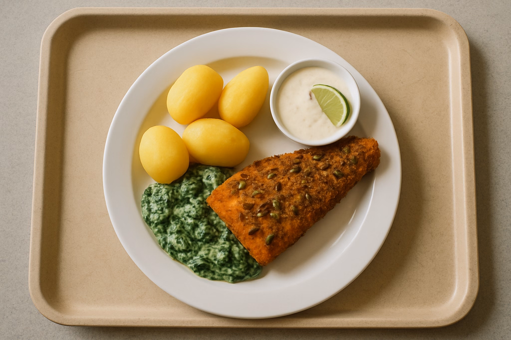 Seelachsfilet in Kürbiskernpanade mit Limetten - Joghurtdip (AI Generated)
