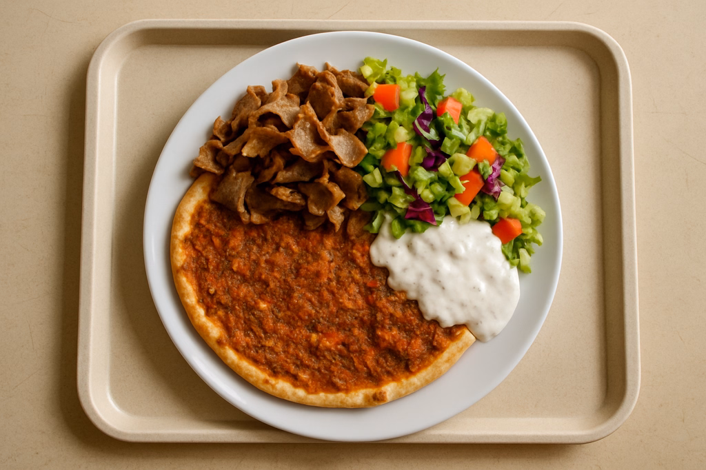 Lahmacun mit gemischtem Salat, Dönerfleisch und Soße (AI Generated)