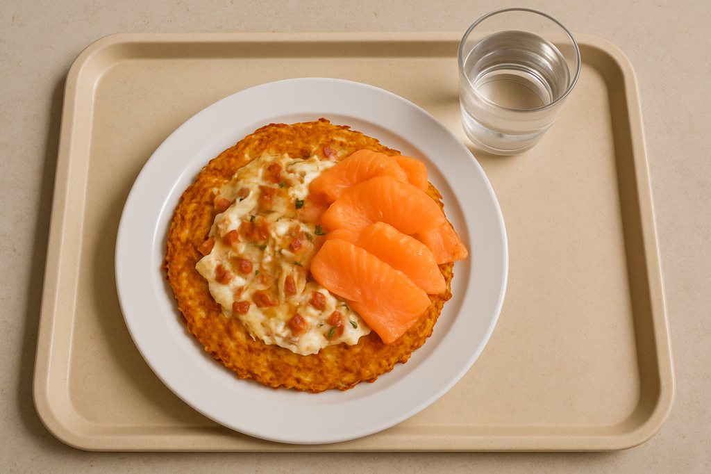 Riesenrösti Flammkuchenstyle mit geräuchertem Lachs (AI Generated)