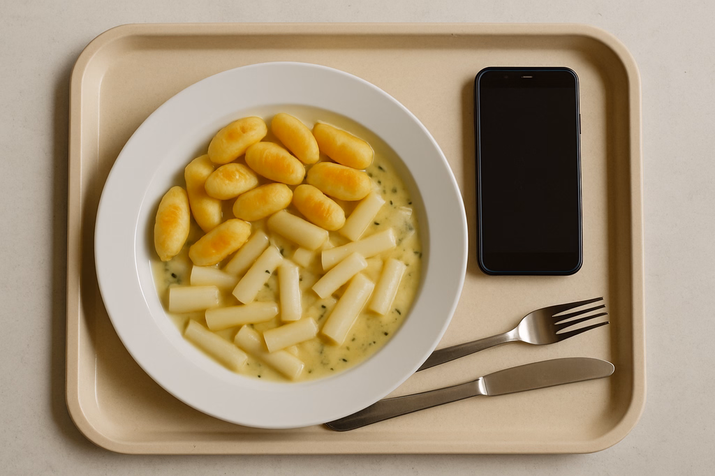 Kartoffelgnocchi auf veganem fränkischem Spargelragout (AI Generated)