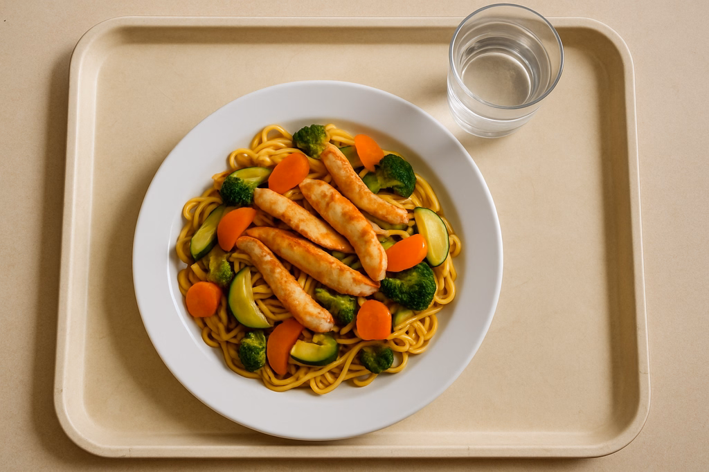 Gebratene Mie - Nudel mit frischem Gemüse und Hähnchenstreifen (AI Generated)