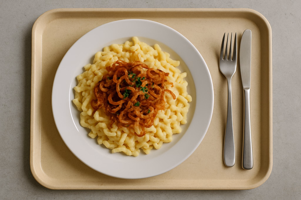 Käsespätzle mit Röstzwiebeln (AI Generated)