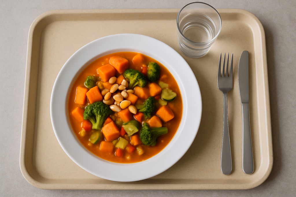 Süßkartoffel "Hot Pot" mit Gemüse und Erdnuss (AI Generated)