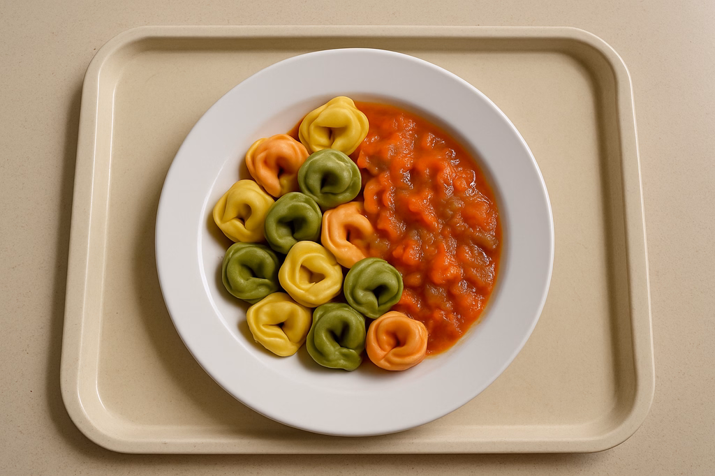 Tortelloni "Tricolore" an Tomaten - Gemüsesugo (AI Generated)