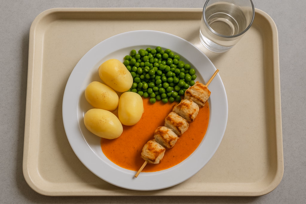 Hähnchenfiletspieß an Tomatenrahmsoße (AI Generated)