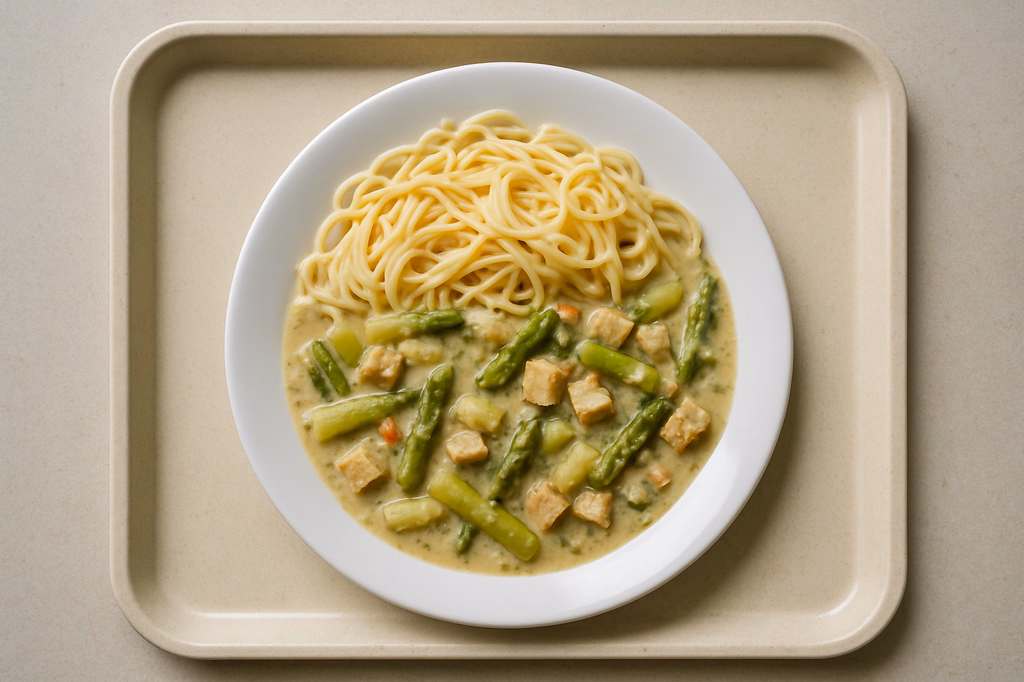 Spaghetti auf veganem fränkischem Spargelragout (AI Generated)