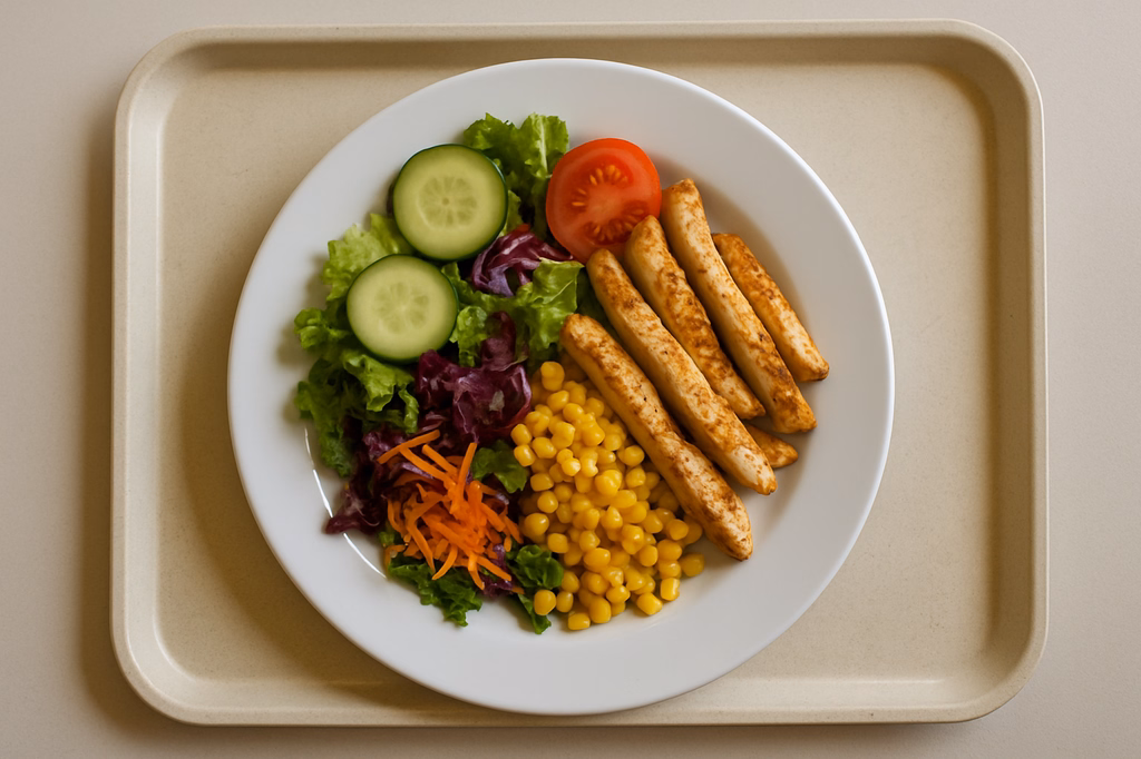 Bunte Frühjahrs-Salate mit Maishähnchenbruststreifen (AI Generated)