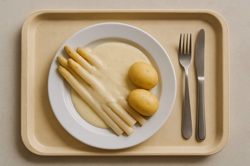 Eine Portion fränkischer Spargel mit veganer weißer Soße (AI Generated)
