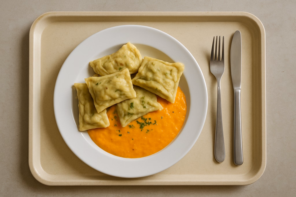 Schwäbische Gemüsemaultaschen mit veganer Karottencremesoße (AI Generated)