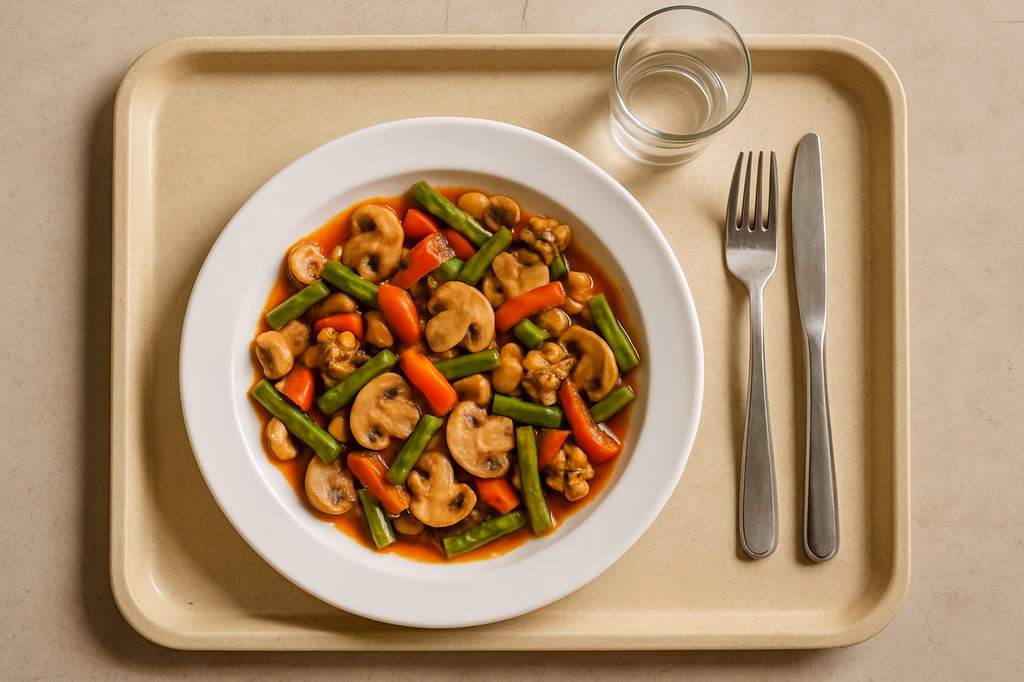 mensaVital: Ragout von frischen Champignons, Paprika, Bohnen und Walnüssen (AI Generated)
