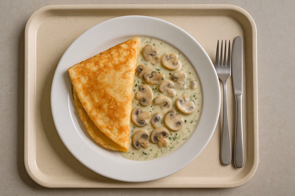 Pfannkuchen gefüllt mit frischen Champignons in Kräuterahm (AI Generated)
