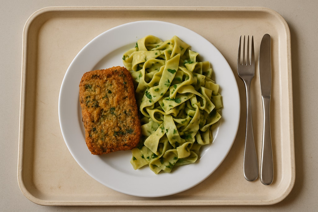 Gebackene Brokkoli - Nuss - Knusperecke mit Bärlauch Pappardelle (AI Generated)