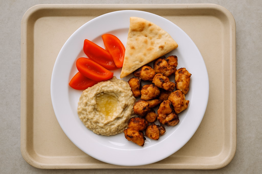 "Hatayli Mezze" Vorspeisenteller Hähnchen Kebab "Baba Ganoush" mit Fladenbrot Paprika (AI Generated)
