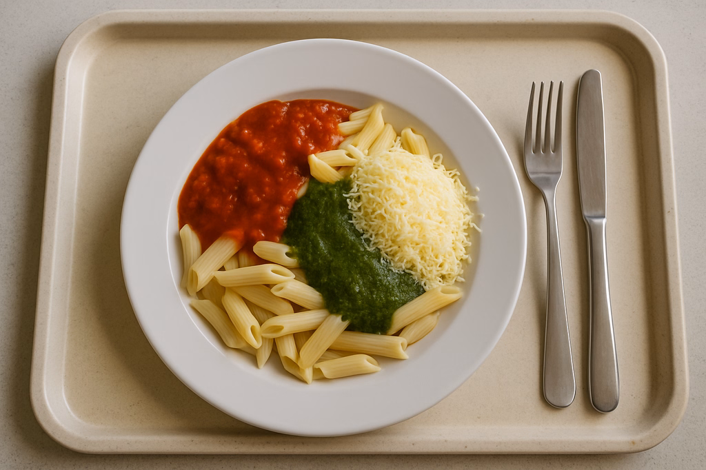 Pasta mit verschiedenen Soßen & Reibkäse nach eigener Wahl Arrabbiata Soße Bärlauchsoße (AI Generated)