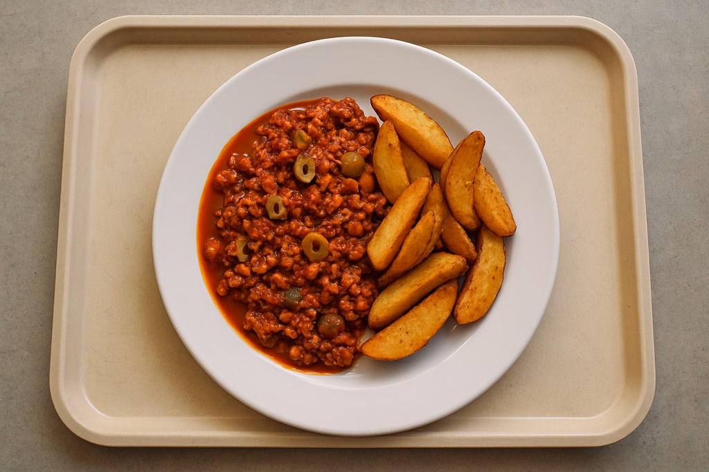 Brasilianische Picadillo mit Rinderhackfleisch und Wedges (AI Generated)