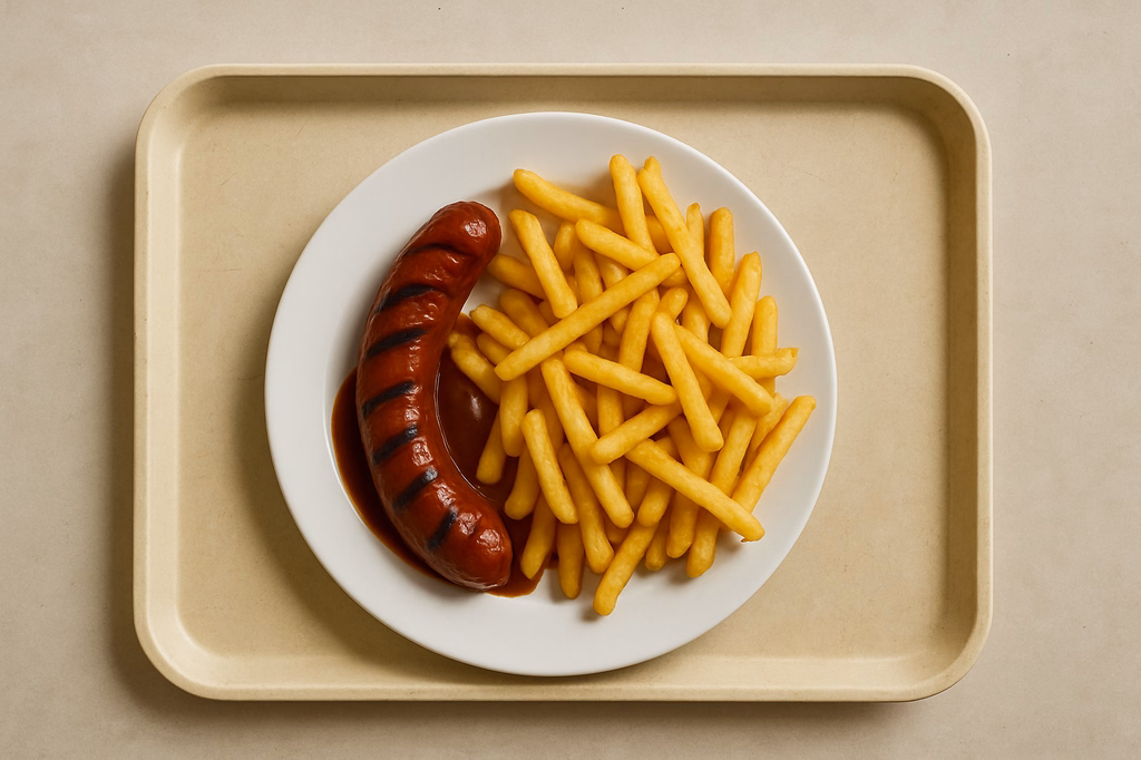 B.B.Q. Grillwurst mit Super Crunch Pommes frites (AI Generated)