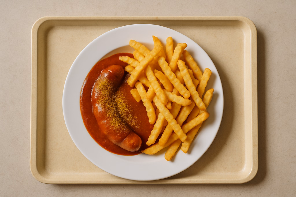 Vegane Currywurst Super Crunch Pommes frites (AI Generated)