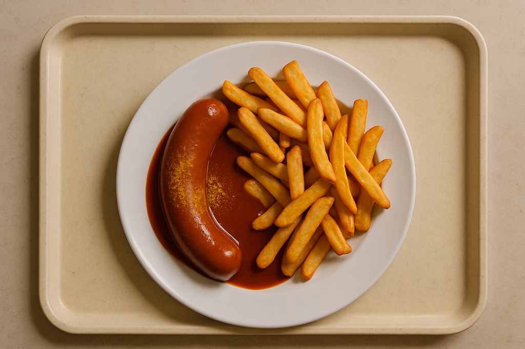 Rindswurst mit Currysoße Pommes Steakhouse (AI Generated)