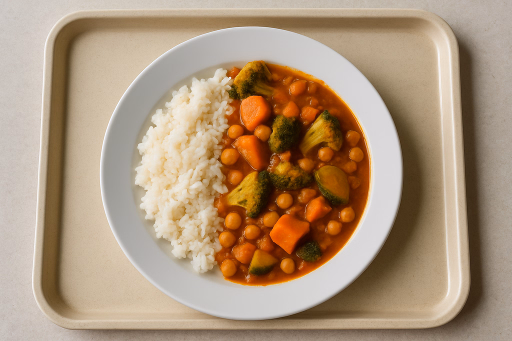 Hot Pot "Spicy Masala" mit frischem Gemüse & Kichererbsen dazu Reis (AI Generated)