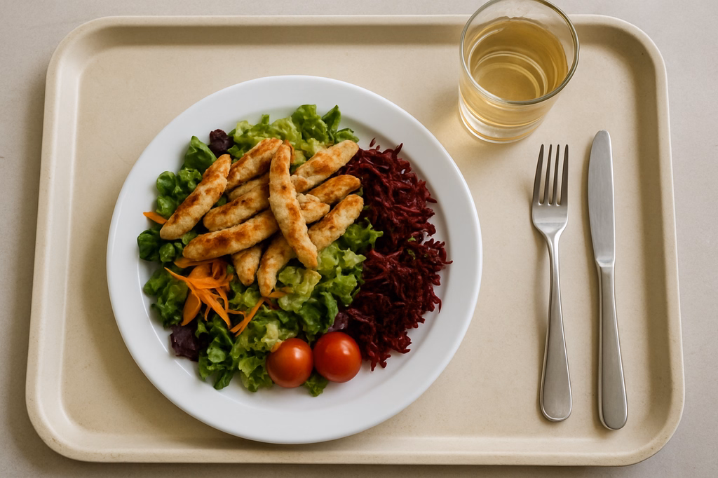 Herbstlicher Salatteller mit gegrillten Hähnchenstreifen (AI Generated)