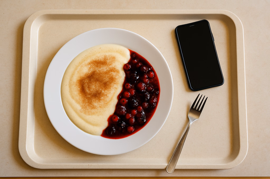 Grießbrei verfeinert mit Bourbon Vanille, Zucker & Zimt dazu Ragout von Waldbeeren (AI Generated)