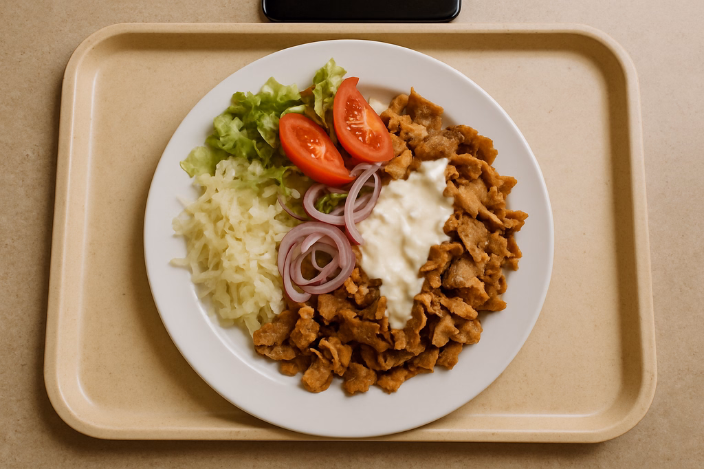 "Dürüm vom Drehspieß mit Kraut, Salat, Tomaten, Zwiebel und Soße (AI Generated)