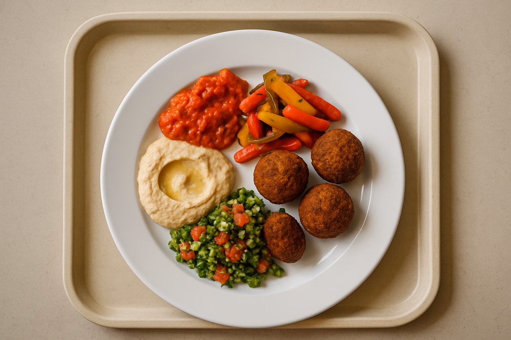 "Hatayli Mezze" Vorspeisenteller Falafelbällchen Paprika (AI Generated)