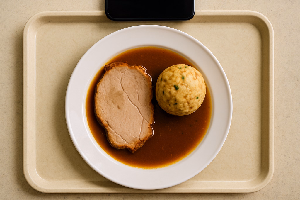 Ofenfrischer Schweinekammbraten in Biersoße mit Semmelknödel (AI Generated)