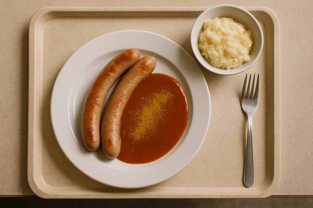 Ein Paar Bratwürste mit Currysoße (AI Generated)