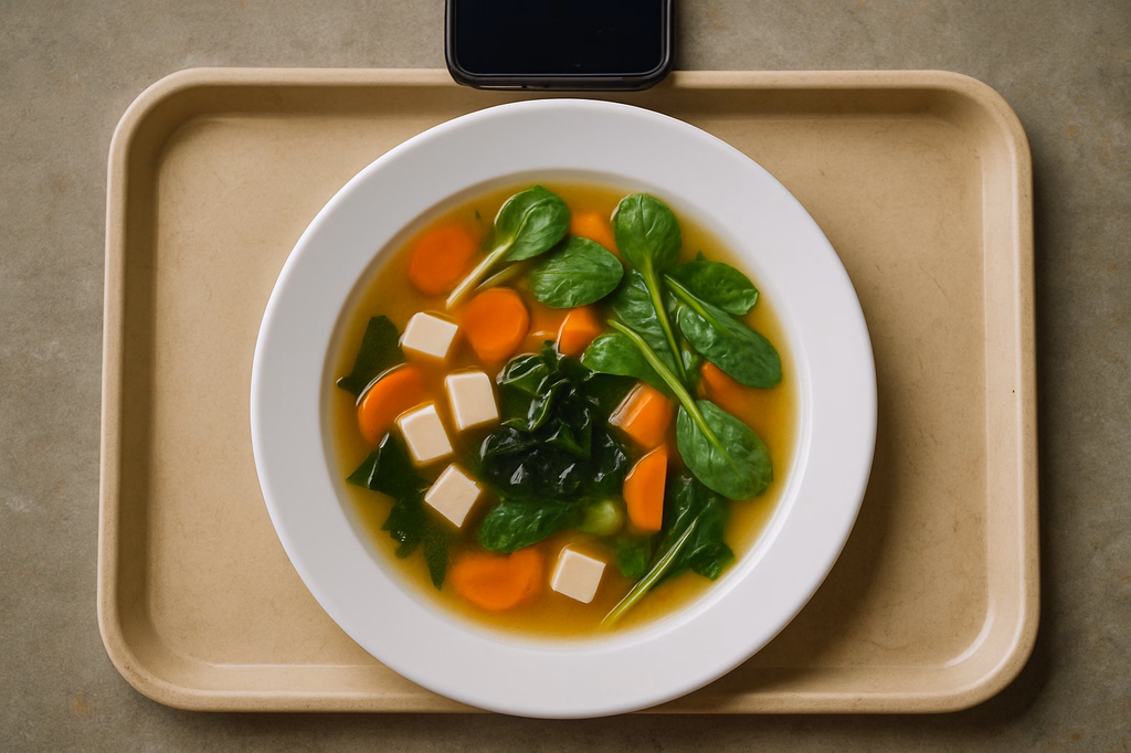 Japanische Misosuppe mit Seealgen, Tofu & frischem Gemüse (AI Generated)