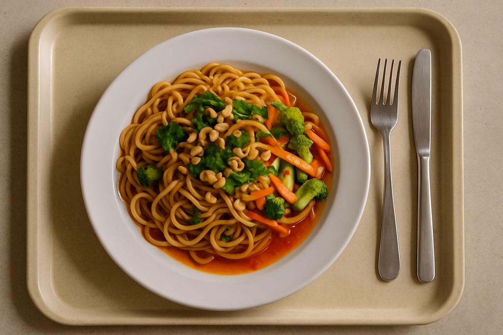 Mienudeln "Asia Style" mit frischen Gemüse & Koriander, sweet Chili & Erdnüssen (AI Generated)