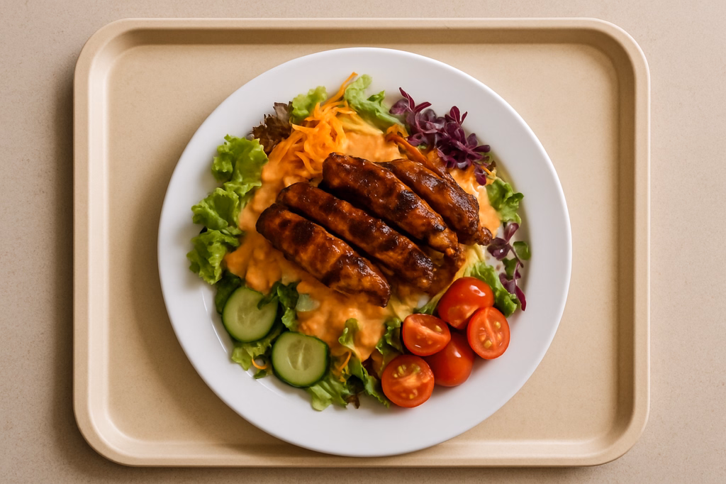 Große bunte saisonal frische Marktsalate mit mit hausgemachten "American Dressing" B.B.Q. Chicken (AI Generated)