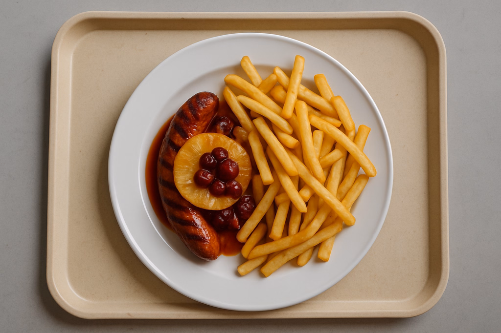 Beef Griller "american B.B.Q." mit Pineapple & Cranberries Pommes frites (AI Generated)