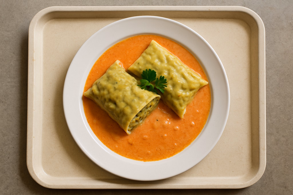 Gemüsemaultaschen mit Tomatenrahmsoße (AI Generated)