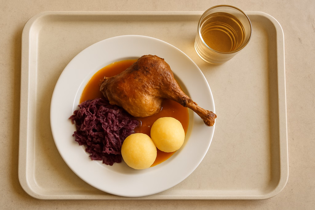 Ofenfrische Entenkeule an Orangensoße mit winterlichen Aromen (AI Generated)