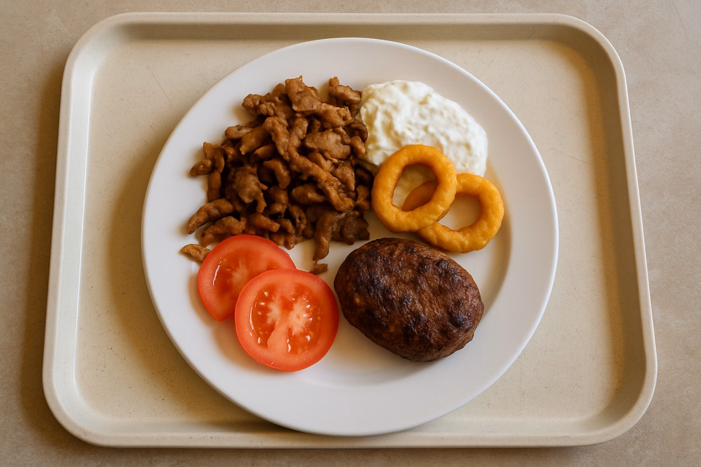 Griechischer Teller "Kreta" mit Gyros, Calamari, Bifteki und Tsatsiki (AI Generated)