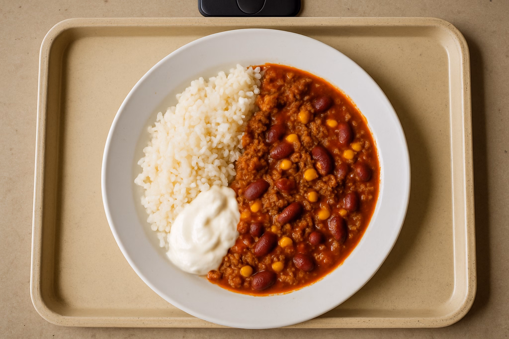 Chili con Carne aus reinem frischem Rinderhack mit Tabasco & Sour Cream (AI Generated)