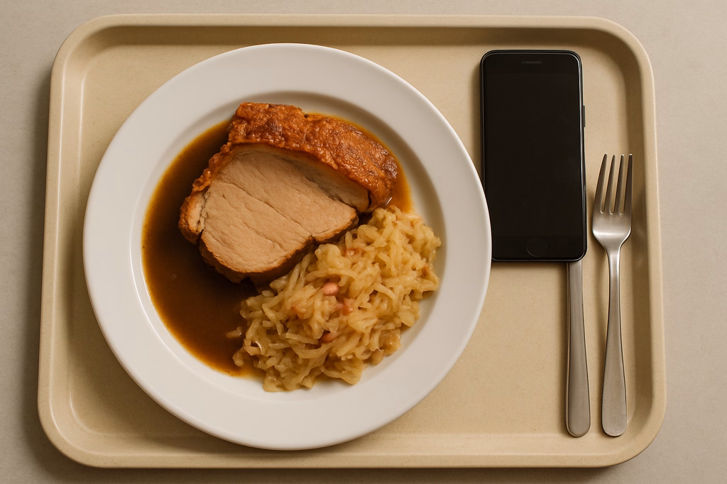 Ofenfrischer Krustenbraten in Biersoße an bayrisch´ Kraut mit Speck (AI Generated)