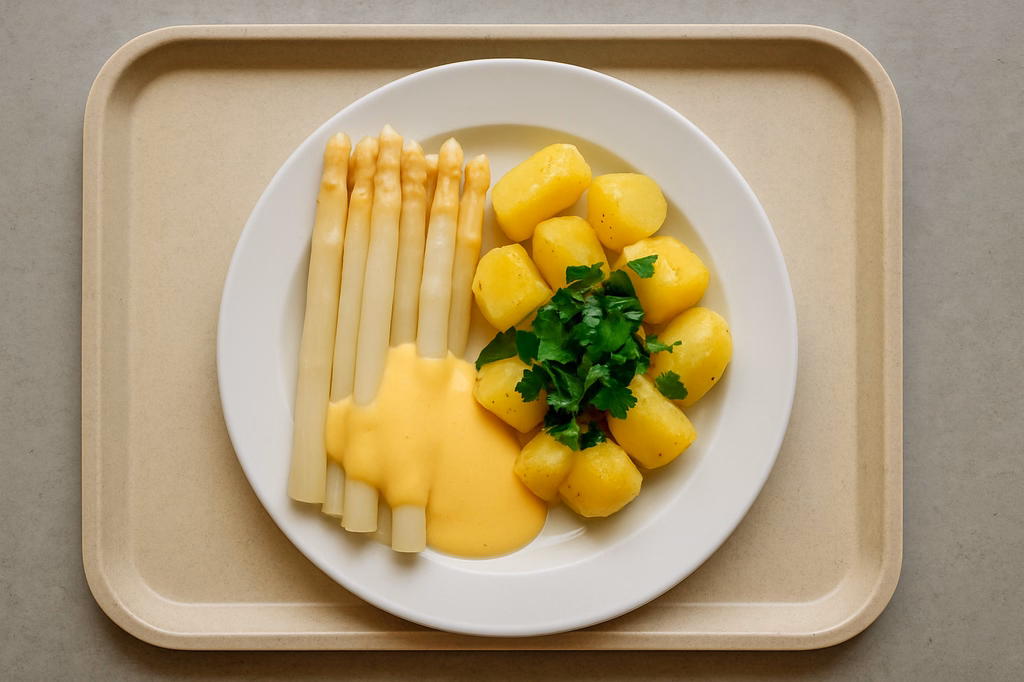 Frischer Spargel vom fränkischen Spargelbauer Kartoffeln mit frischem Bärlauch (AI Generated)