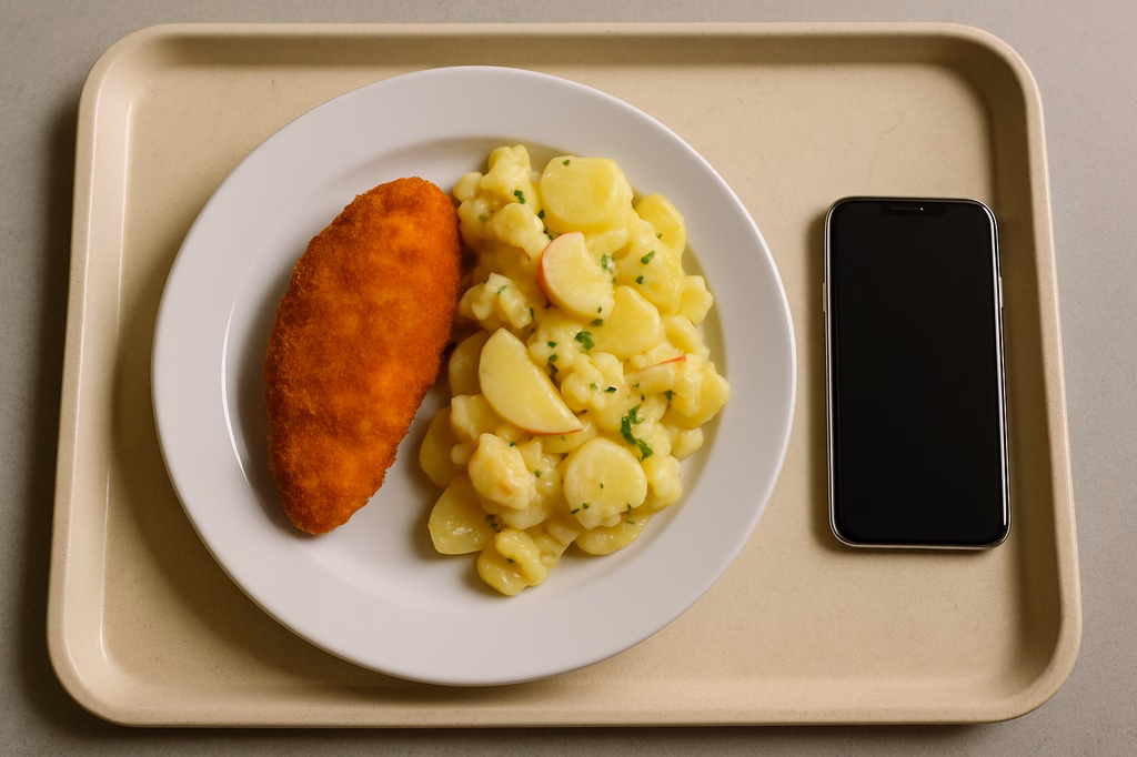 Gebackenes Kabeljaufilet Kartoffelsalat mit Äpfeln (AI Generated)