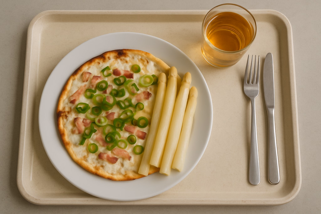 Flammkuchen mit fränkischem Spargel und Frühlingszwiebeln (AI Generated)
