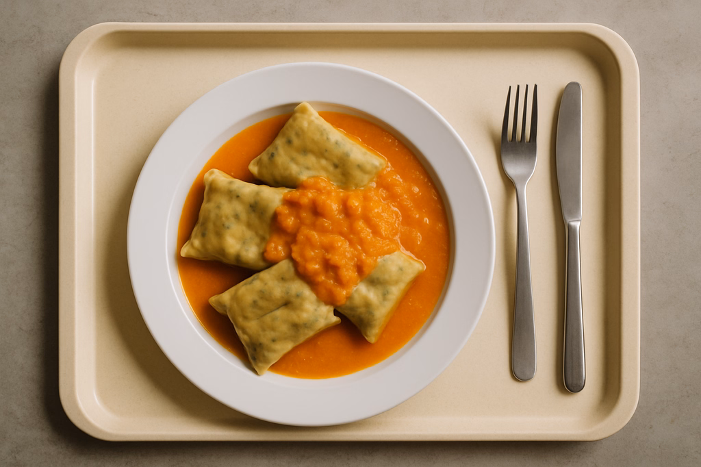 Vegane Gemüsemaultaschen mit veganer Karottensoße (AI Generated)