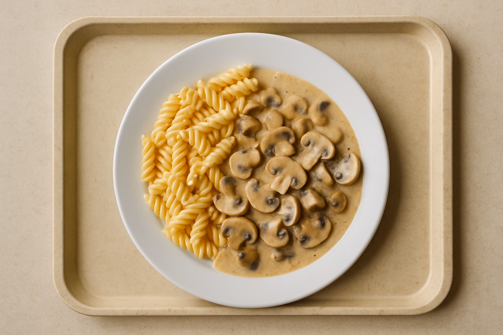 Pasta mit Champignons in veganer Rahmsoße (AI Generated)