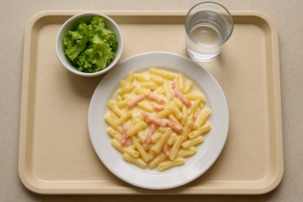 Pasta mit Käsesahnesoße mit Schinkenstreifen (AI Generated)
